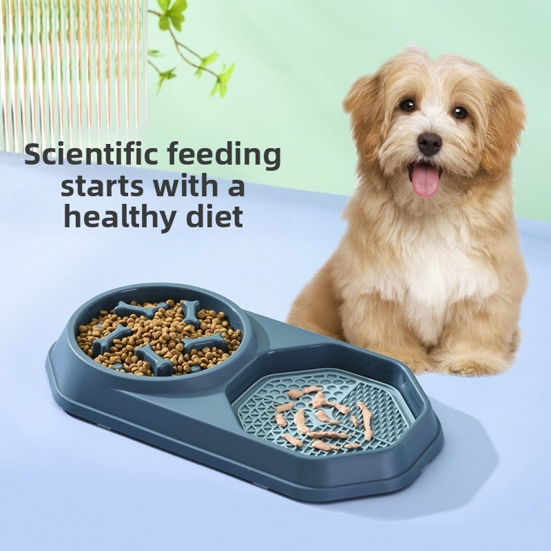 Bone shaped slow feeder double bowl for cats and dogs - view 1