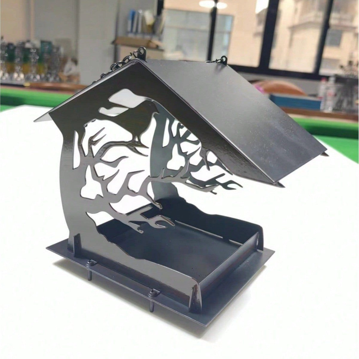 Geometric metal hanging bird feeder for gardens, main product photo
