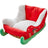 Small dog sleeping in a festive sleigh pet bed for winter