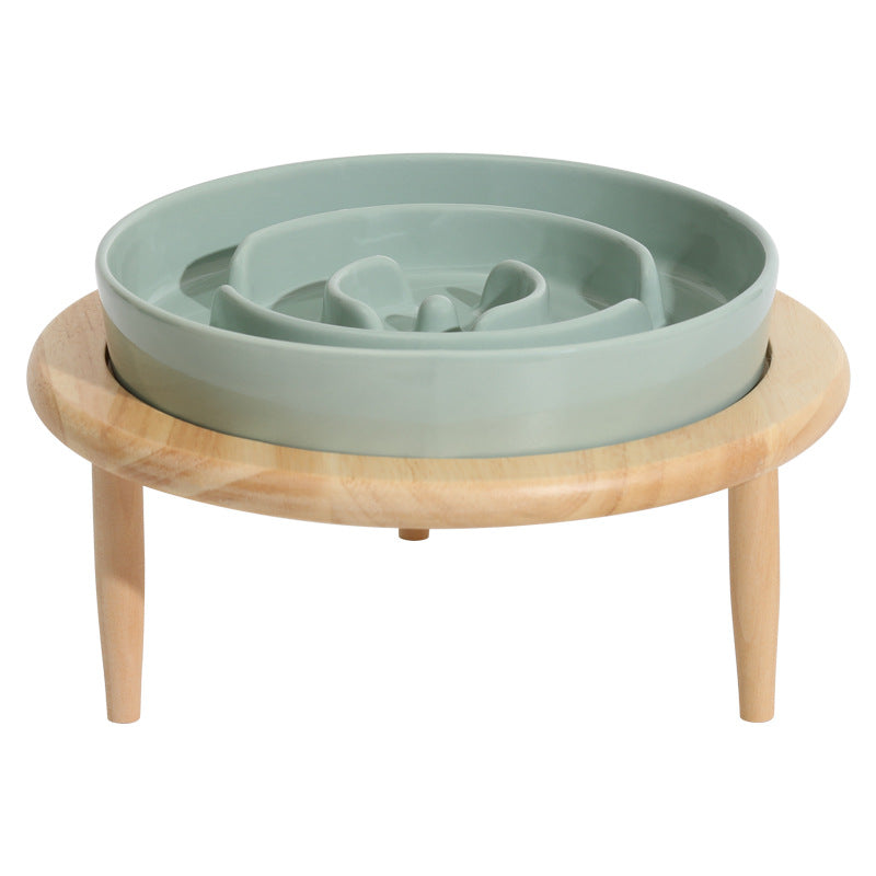 Ceramic Slow Feeder Dog Bowl in Ivory or Green, 15.5cm or 21cm, Optional Elevated Stand