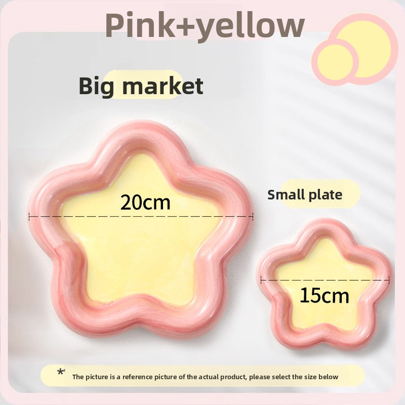 Shallow ceramic pet food plate with cute bear design in blue and pink, view 12