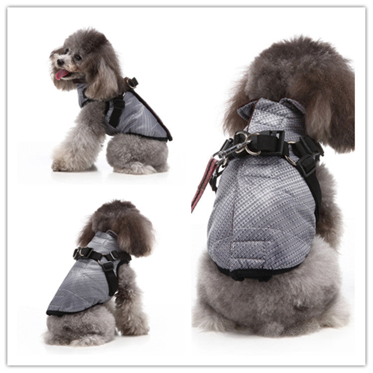 Windproof hooded dog jacket with zip front in Purple Style A, side view