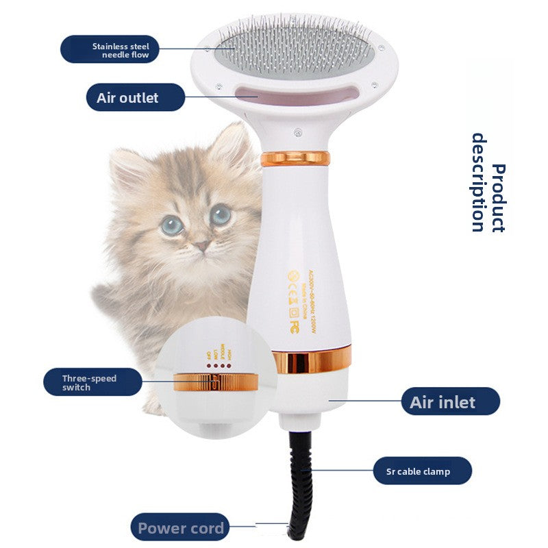 2-in-1 Pet Hair Dryer Brush, Two-Speed Blow Dry Massage Comb