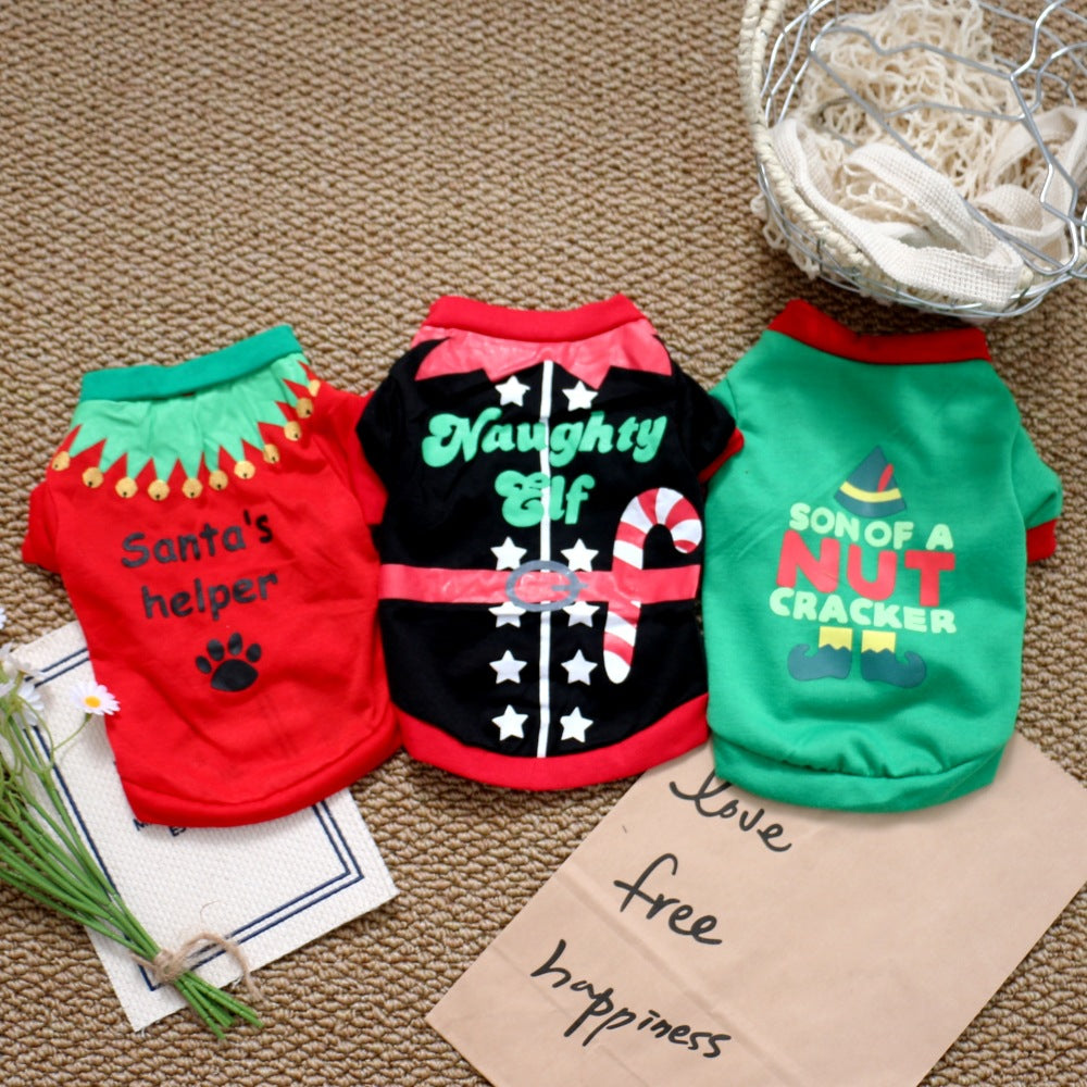 Christmas dog T-shirt in light polyester in Red Christmas Belt, side view