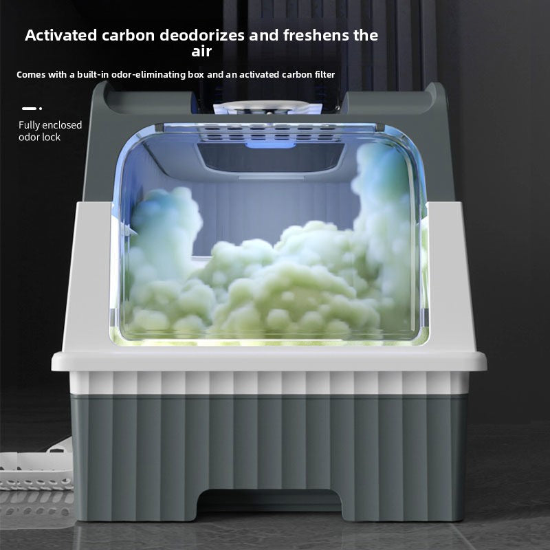Fully Enclosed Cat Litter Box with Drawer and Dual Doors