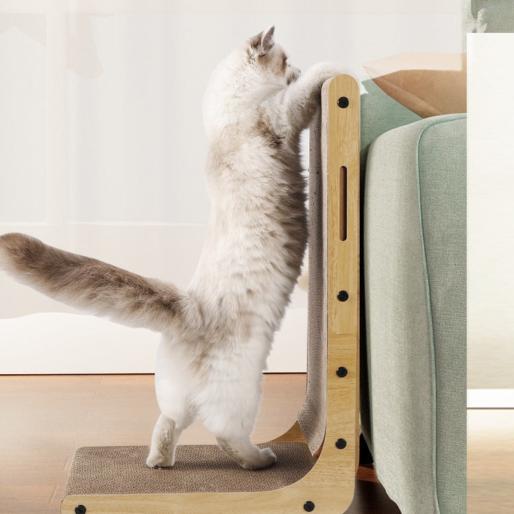L-shape corrugated cardboard cat scratching board with lounger, photo 3