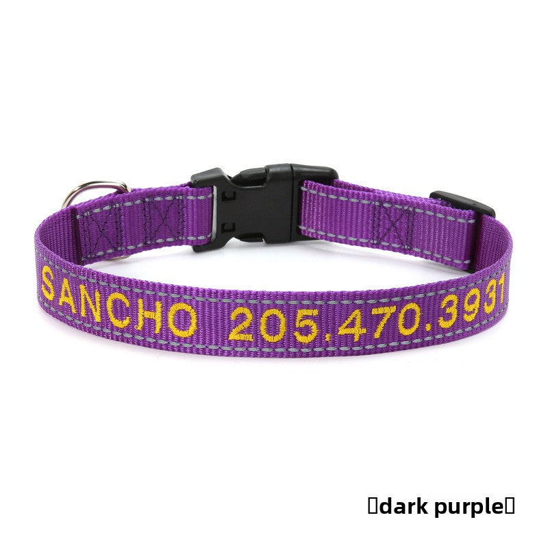 Reflective nylon dog collar in Dark Purple, material detail