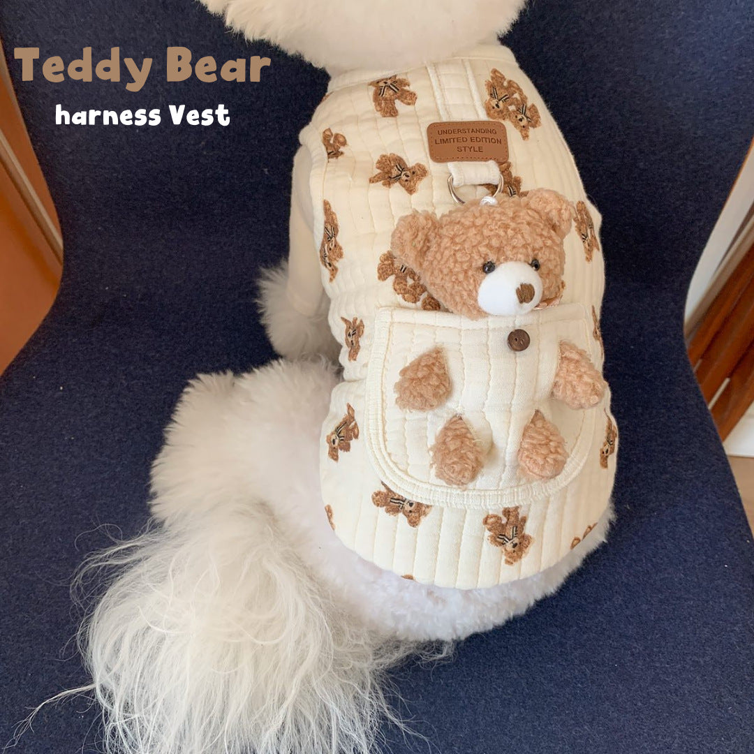 Quilted cotton dog vest harness with detachable plush teddy bear, product image 13