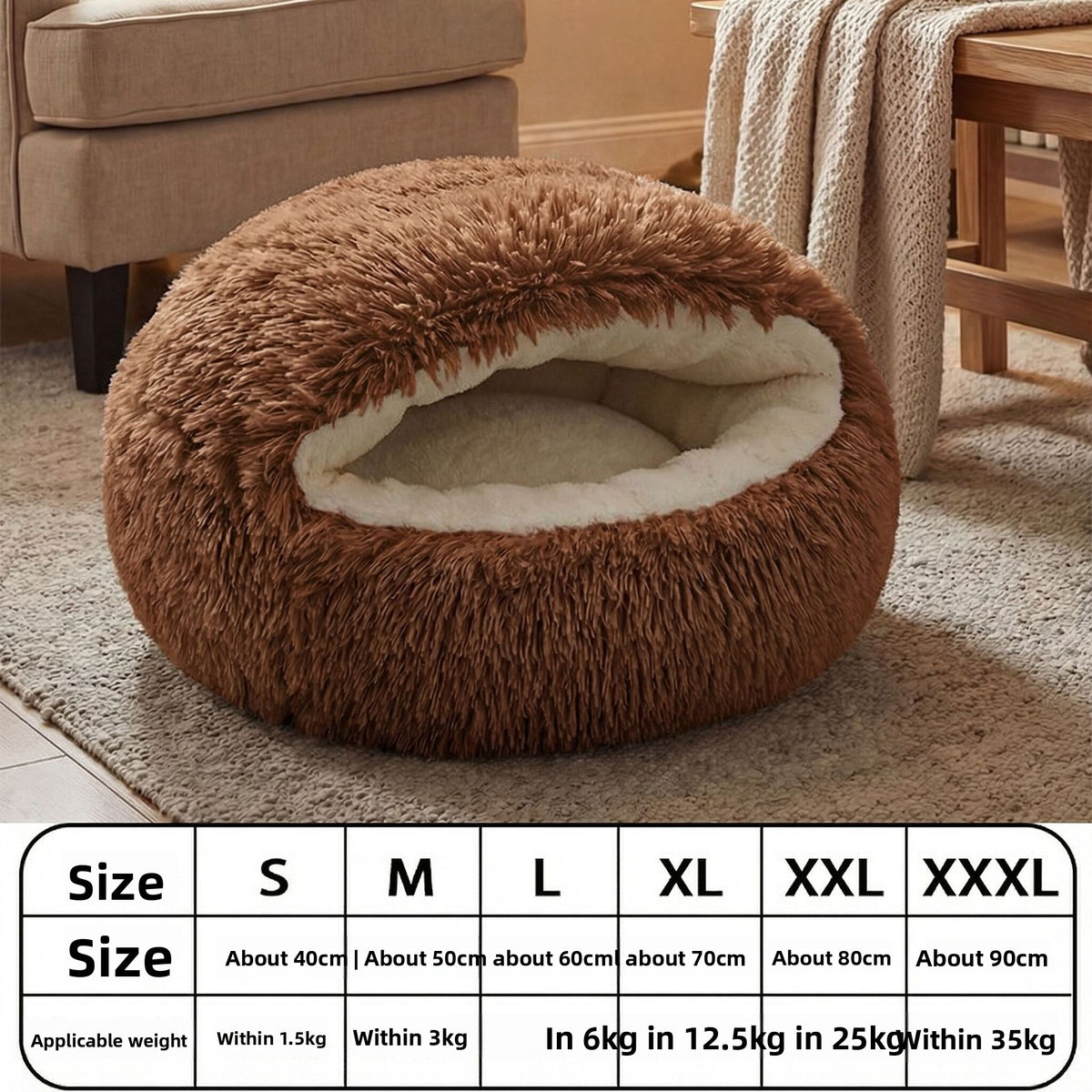 Grey bear paw shaped round plush pet bed, view 39
