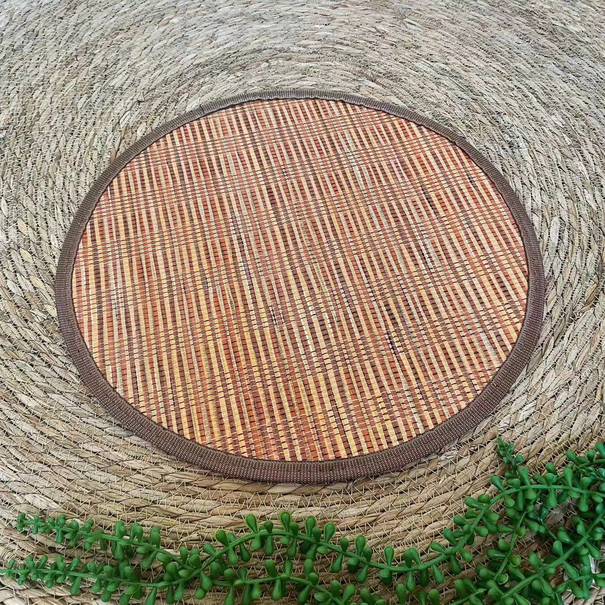 Rattan woven cat nest with ball toy and cream pad, view 6