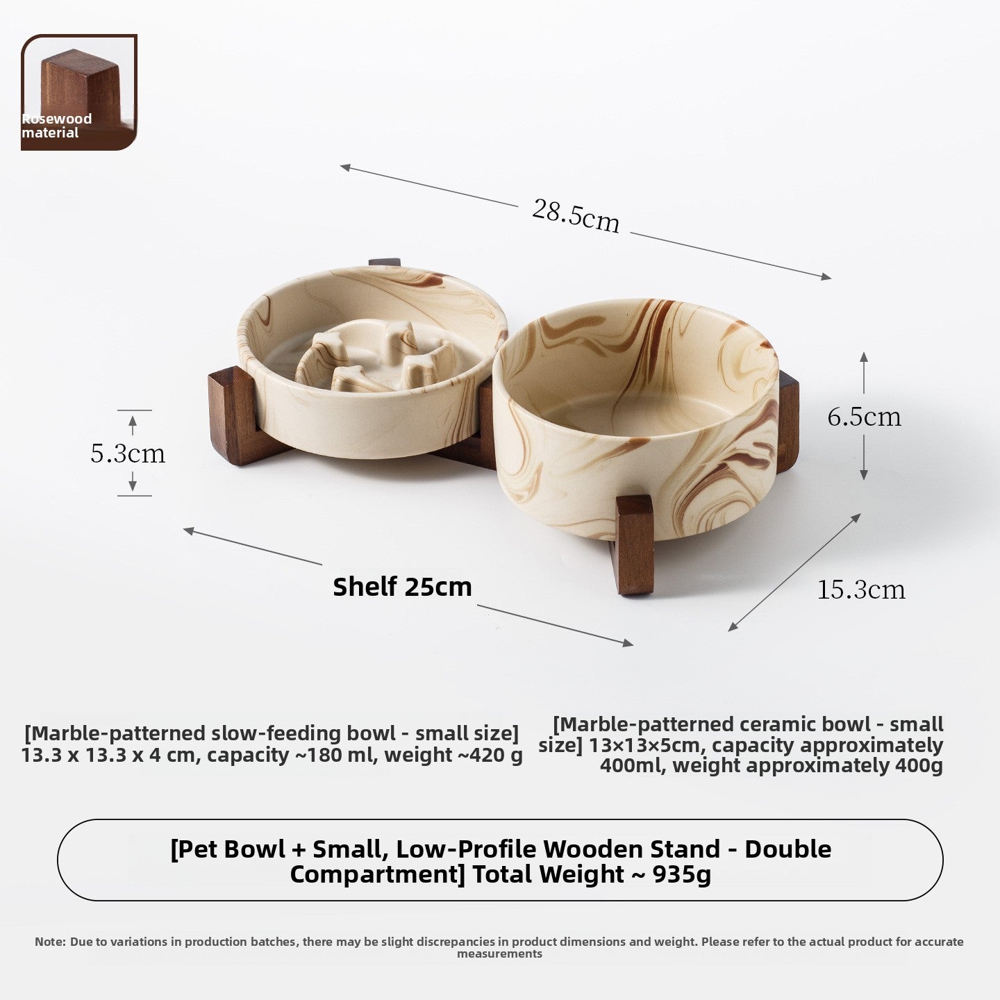 Marble Pattern Ceramic Pet Bowl with Acacia Wood Stand in Water or Slow Feeder Style