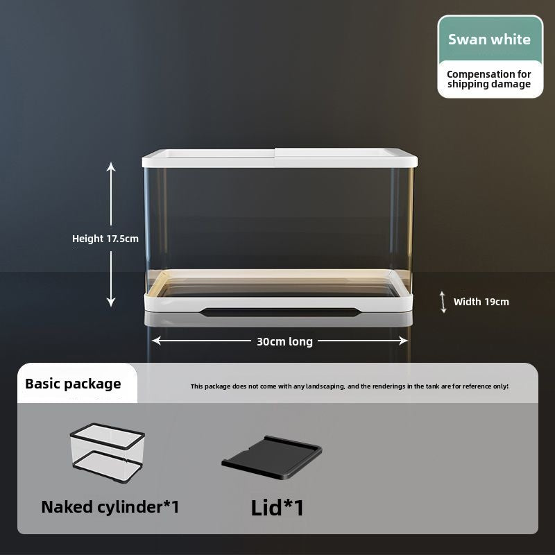 Small desktop plastic fish tank with clear cover and air pump, view 6