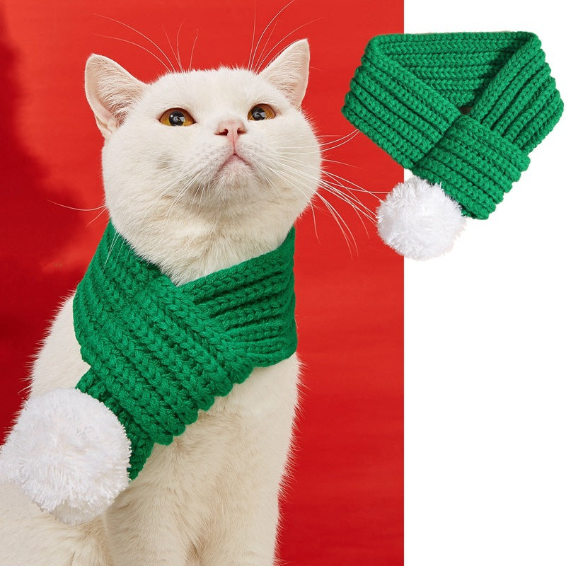 Christmas knitted pet scarf for dogs and cats in Red, side view