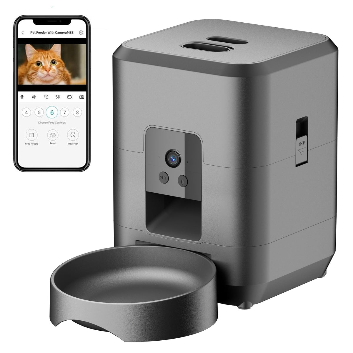Smart WiFi Automatic Pet Feeder with Camera, 2L Capacity for Cats and Dogs