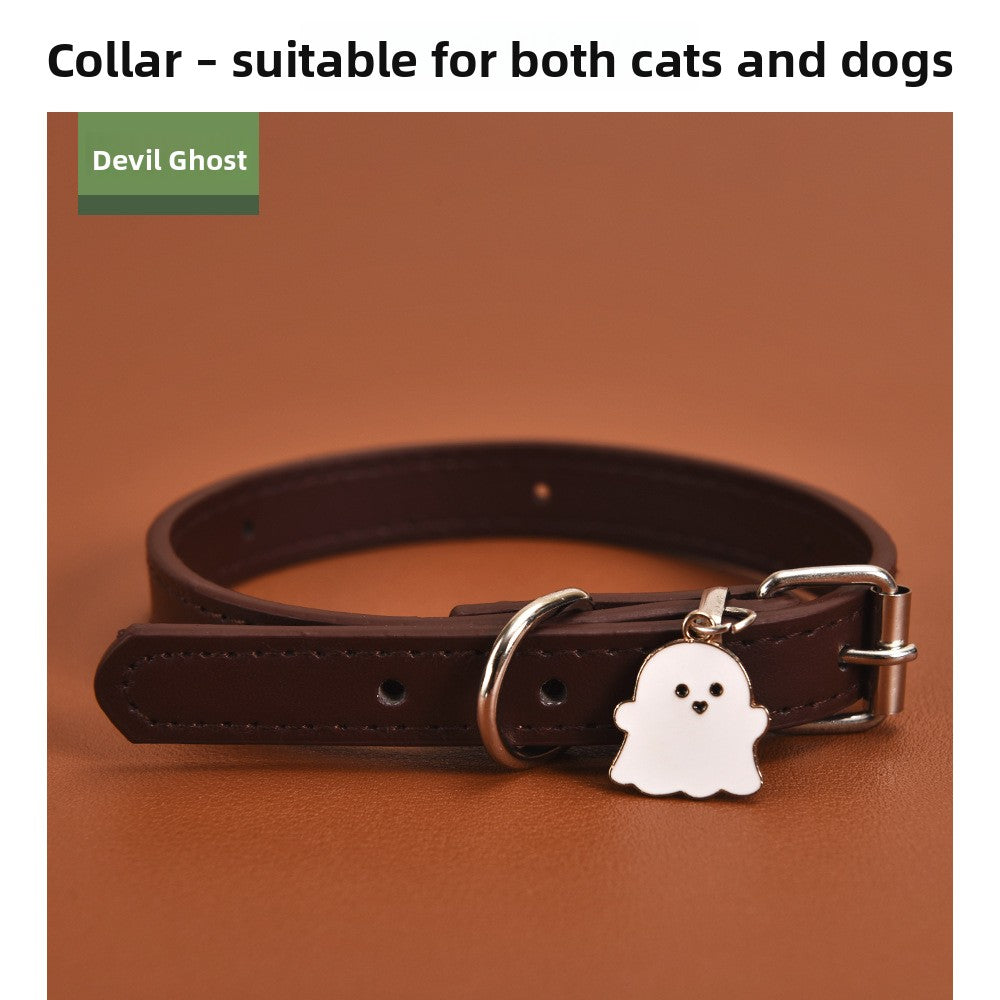 Halloween PU leather dog collar with charm, 5 sizes available