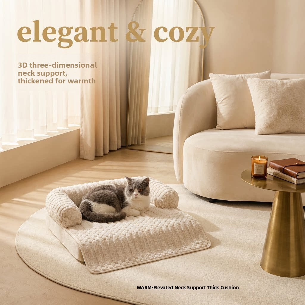 Cat resting on a coffee coloured soft pet mat with non-slip base