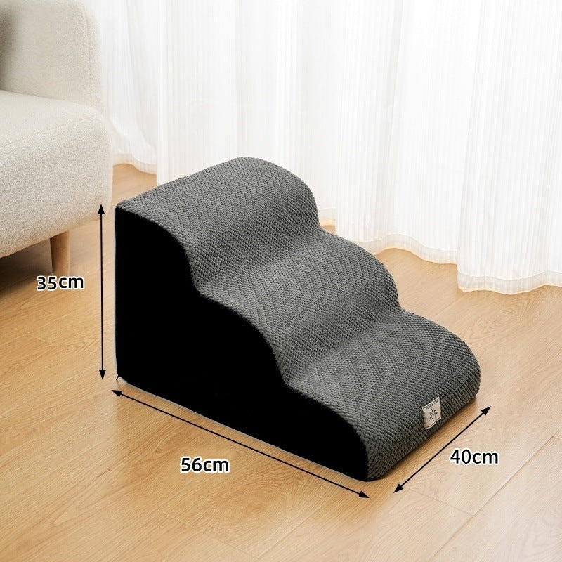 Grey foam pet stairs with non-slip washable cover, photo 12