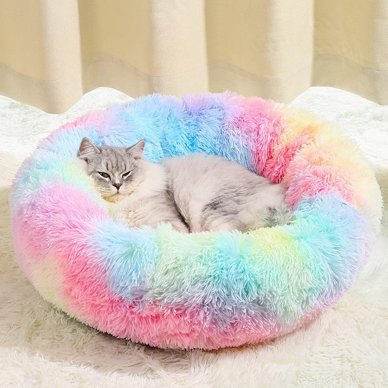 Grey thick velvet donut cat bed with plush padding, photo 18