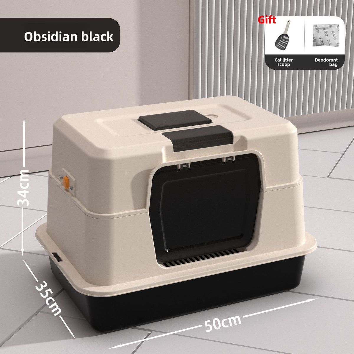 Fully Enclosed Stainless Steel Cat Litter Box, 50cm Wide