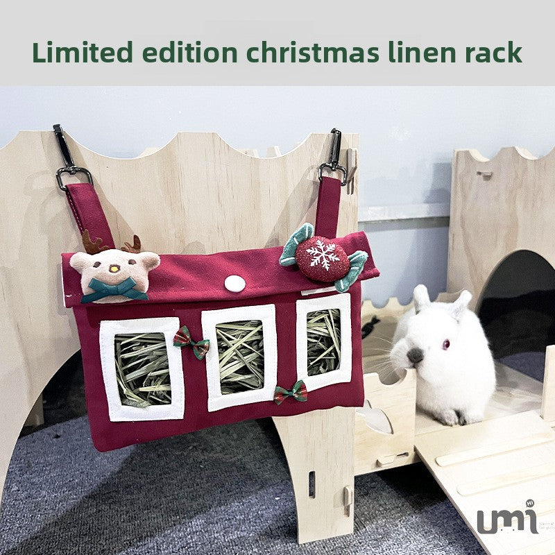 Hanging fabric hay feeder bag for rabbits and guinea pigs, view 14