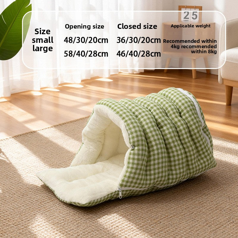 Flannel sleeping bag cat bed with enclosed design, photo 17 of 33