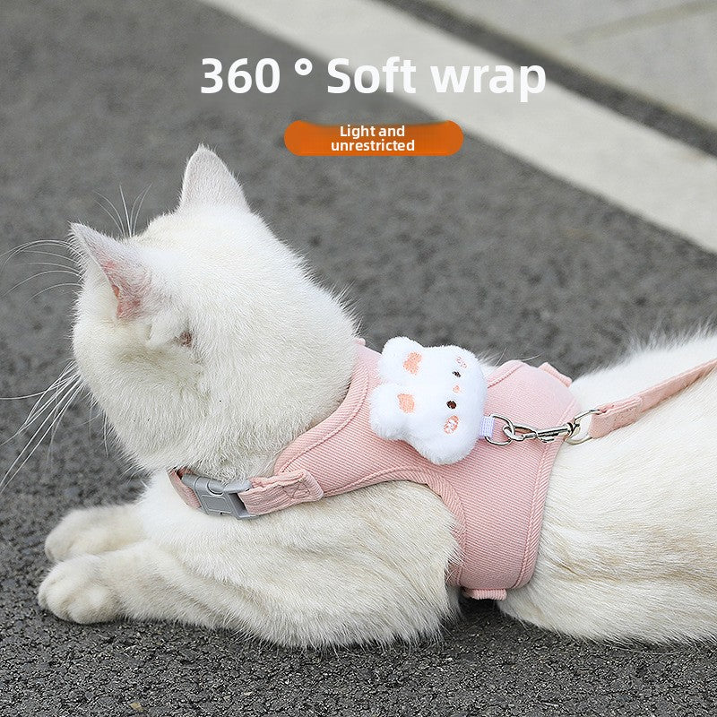 Corduroy cat and small dog harness with pink rabbit design, product image 3