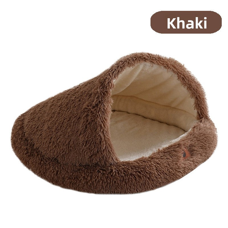 Plush enclosed cave bed for cats in gradient grey, product image 57