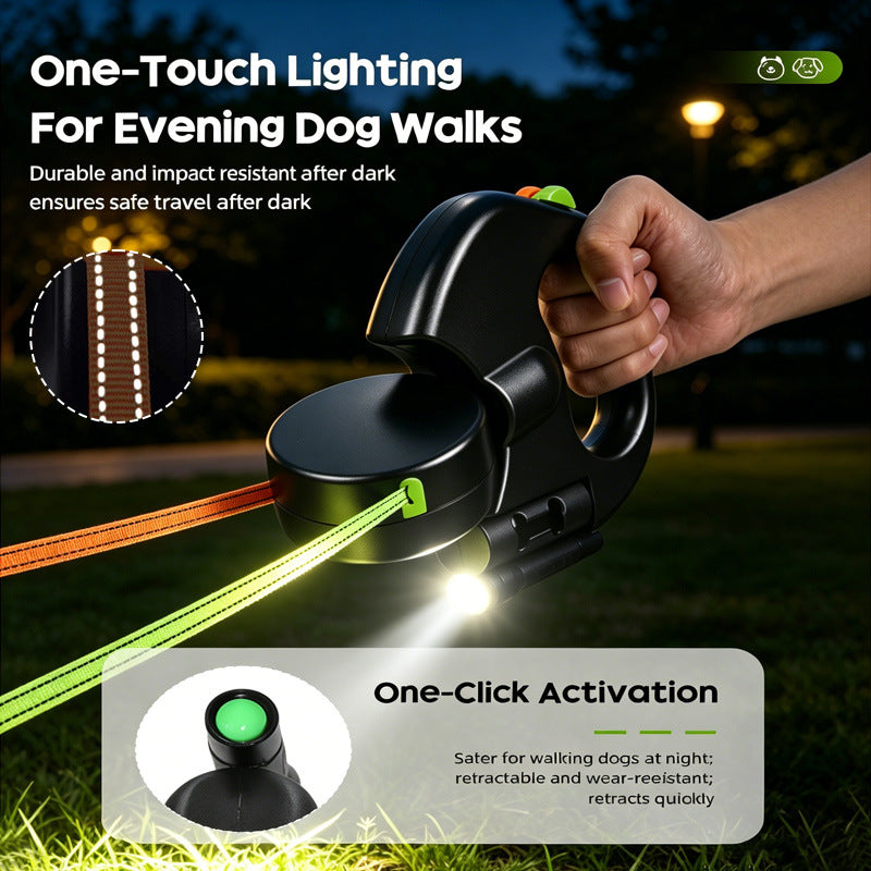 Dual retractable lead for two dogs, close-up detail view