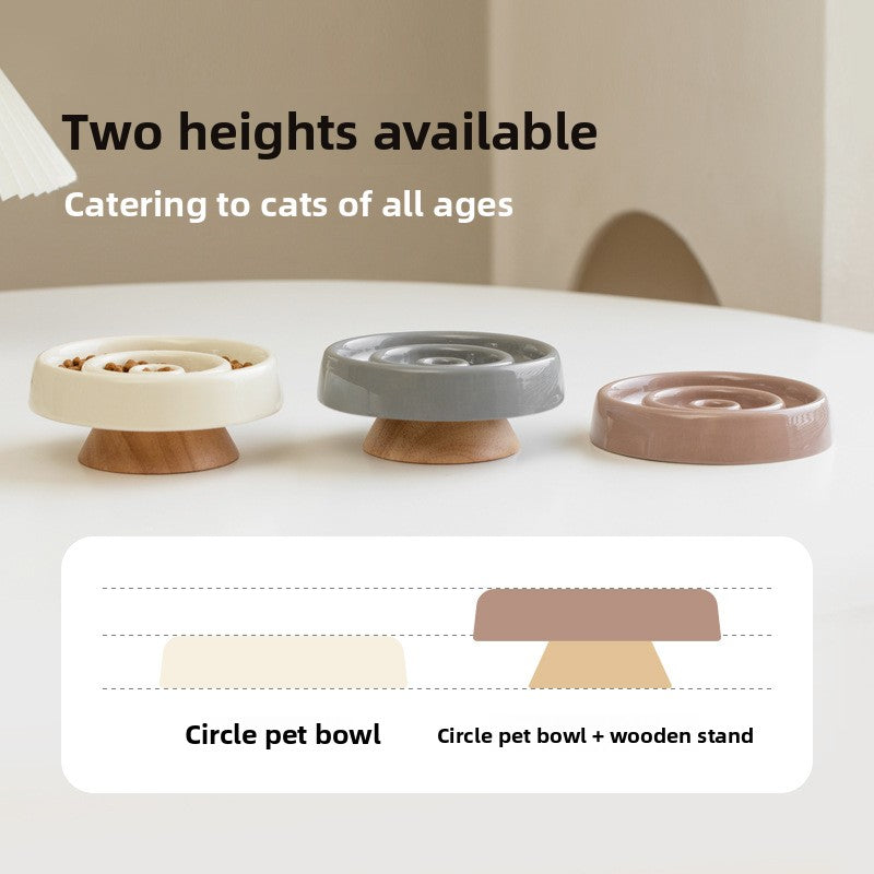 Round Ceramic Slow Feeder Bowl 15.5cm with Raised Pattern and Optional Wooden Base