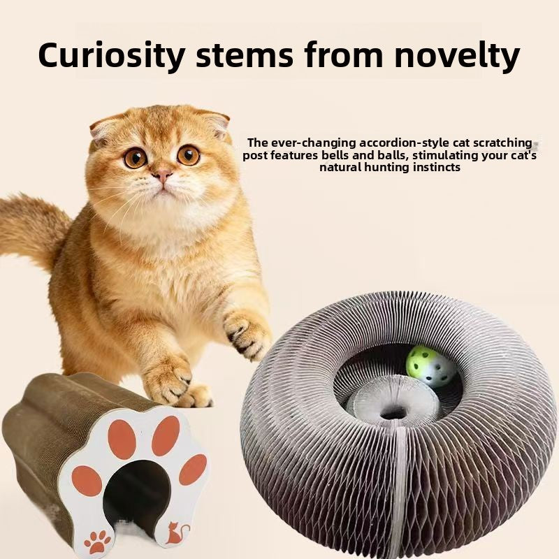 Compact cardboard cat scratcher shown with its ringing ball toy - photo 3