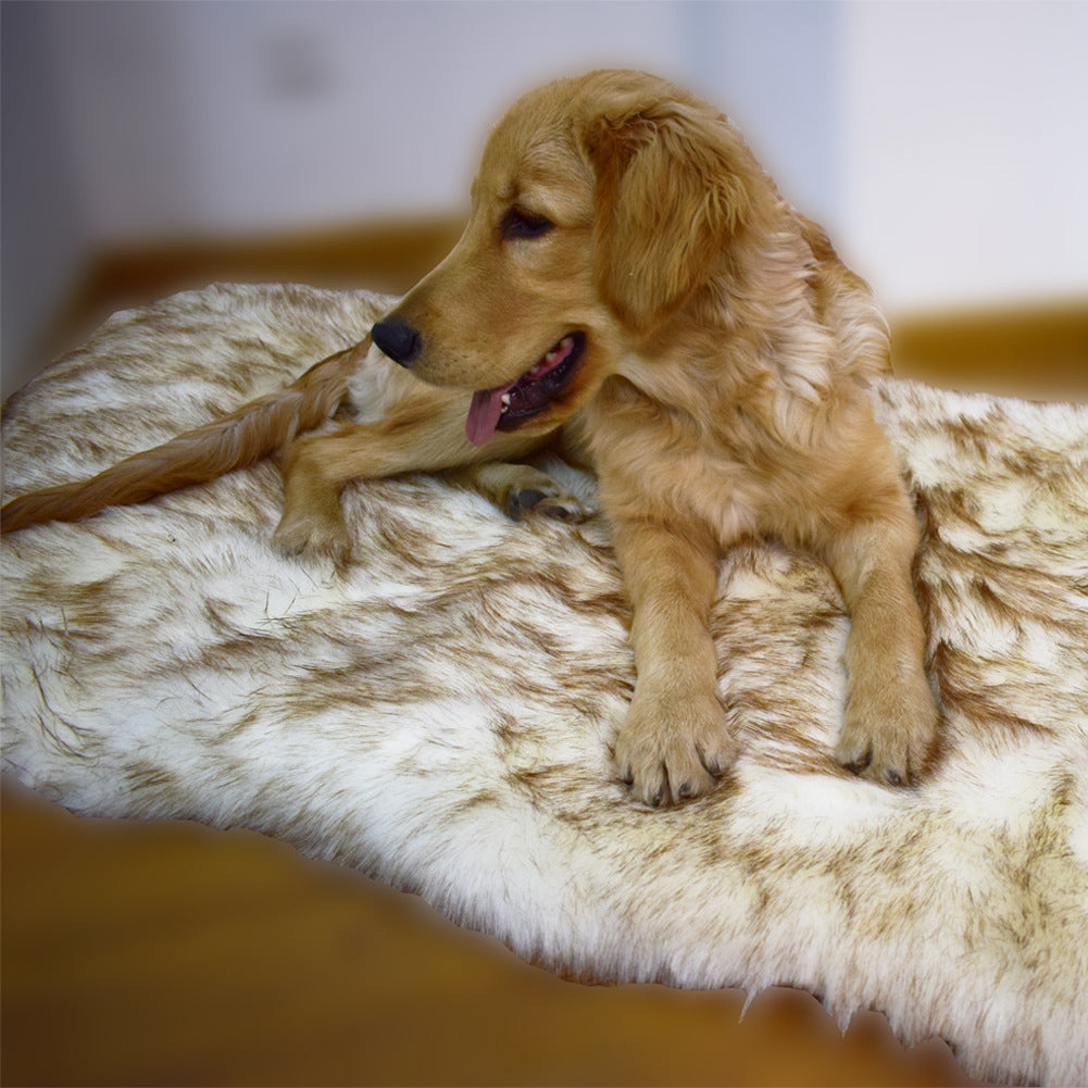 Soft plush faux fur dog mat with foam, close-up detail view