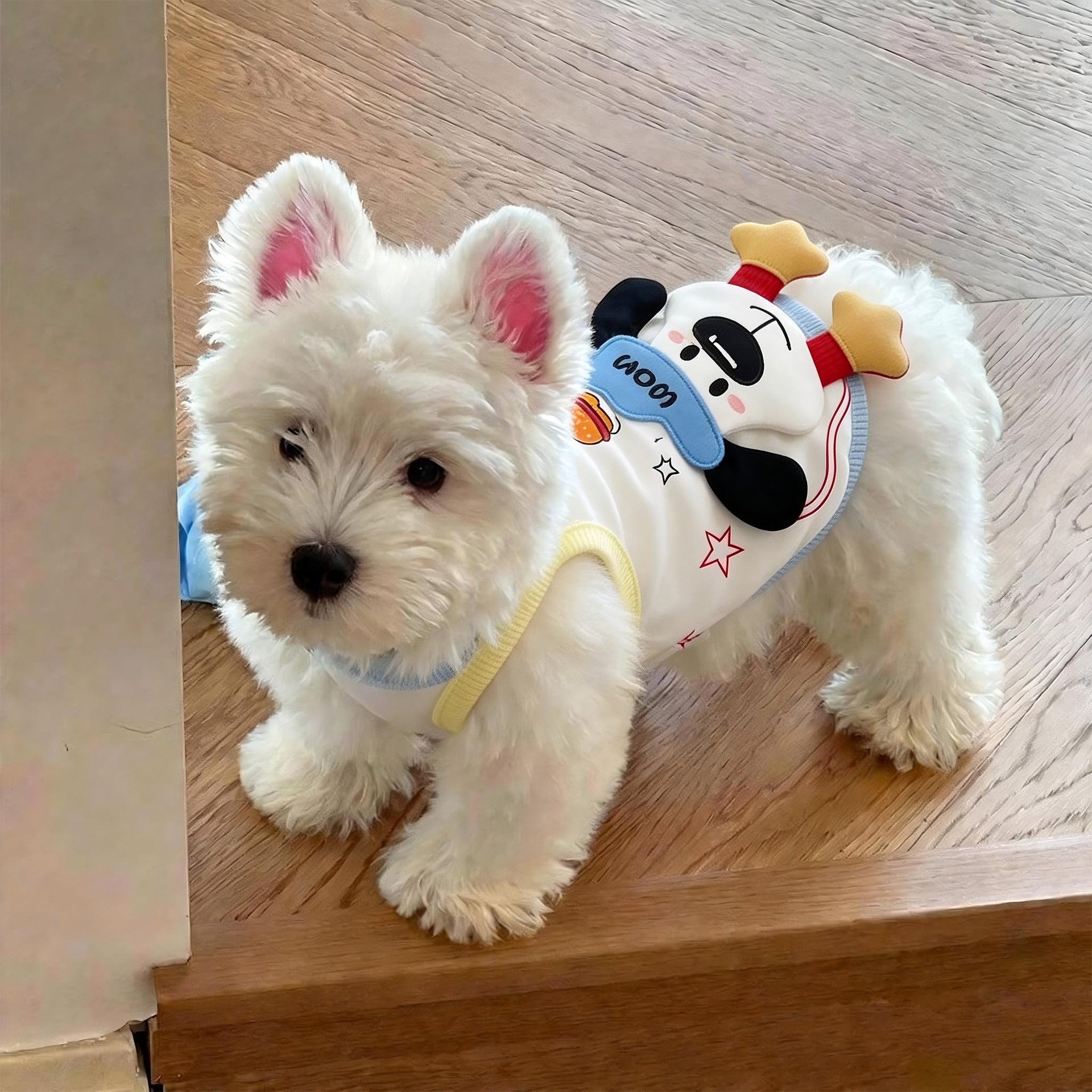 White big face puppy print summer dog vest, in White Puppy Face, image 8