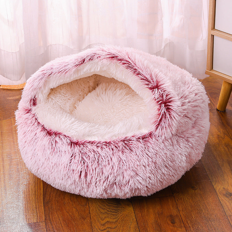 Winter Semi-Enclosed Cat Bed, 2-in-1 Warm Cave and Cushion
