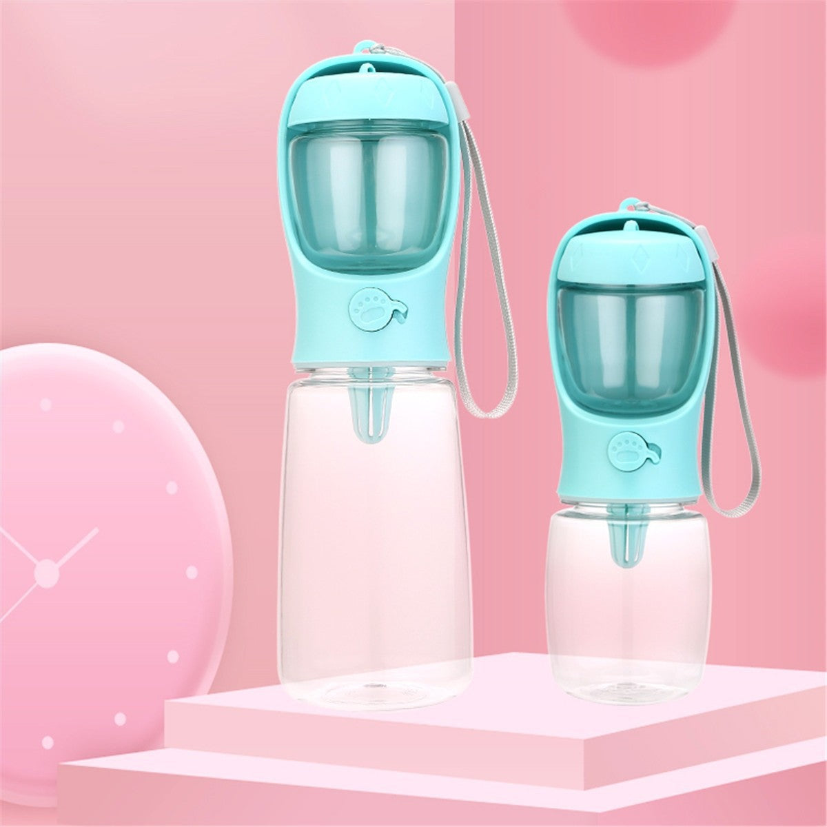 Portable Pet Water Bottle and Dry Food Container, 350ml or 550ml Leakproof Travel Set