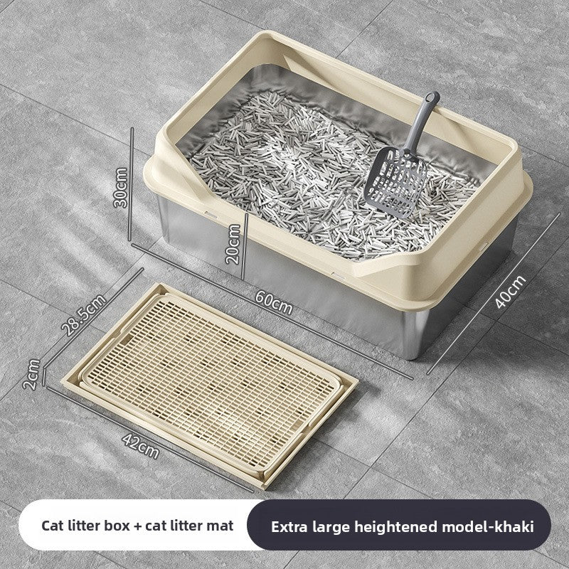 Extra Large Stainless Steel Cat Litter Box with Anti-Splash Cover