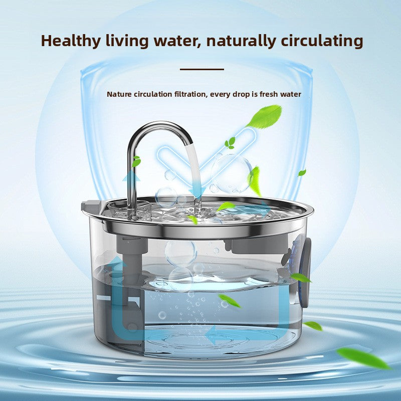 2.2L Stainless Steel Pet Water Dispenser with Quiet Pump and Replaceable Filter