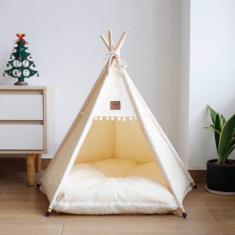 Canvas pet teepee tent with cushion for cats and dogs, view 16