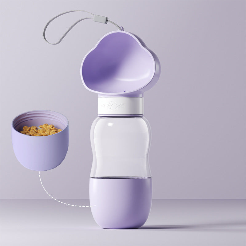 Portable pet water bottle and food container, showing size and shape