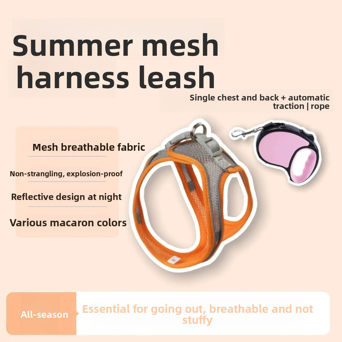 Reflective mesh cat harness with lead in green and grey, product image 78