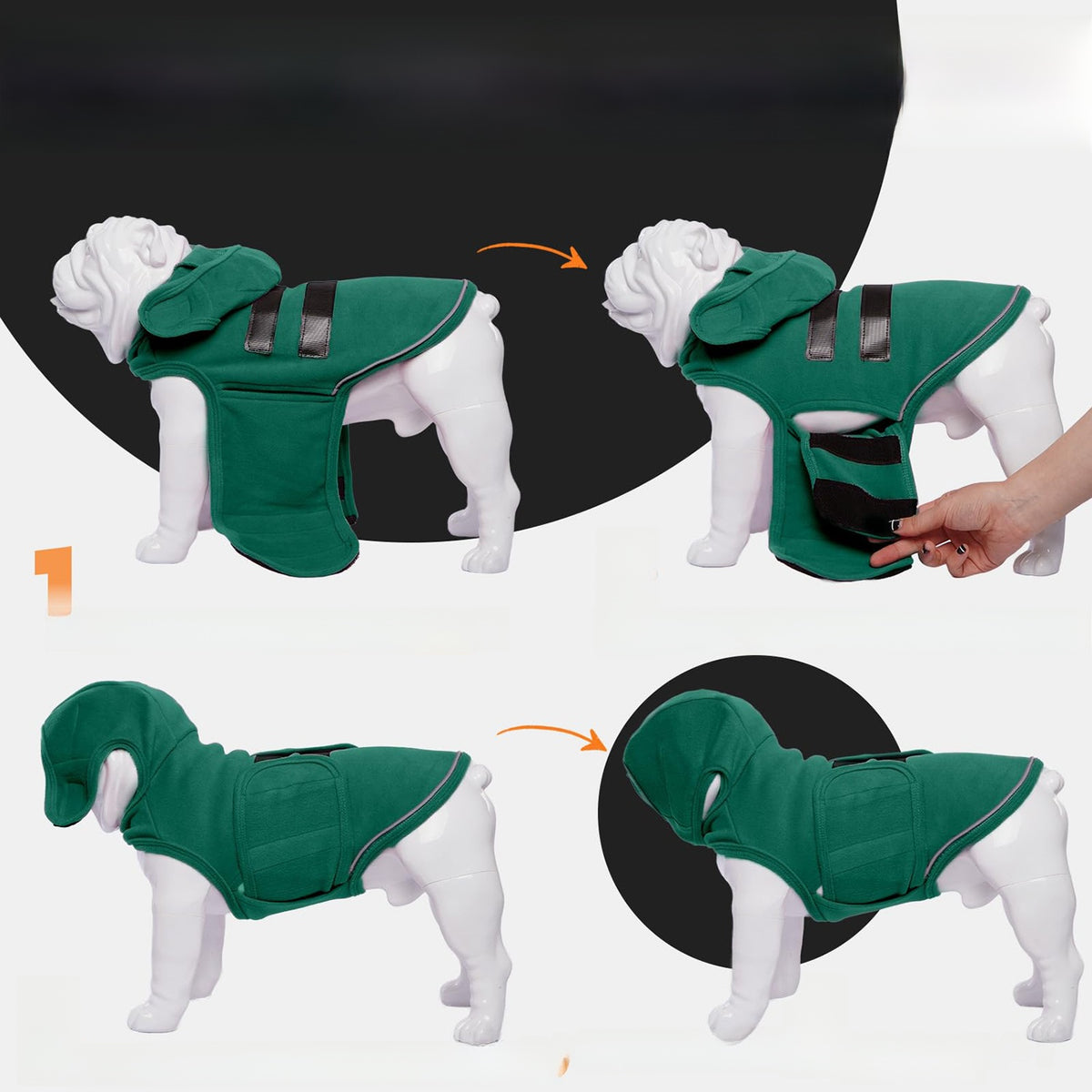 Adjustable green stretch dog comfort vest with snug fit in Green, side view