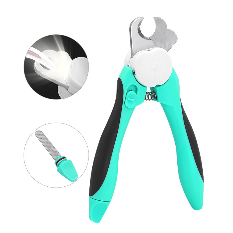 LED Illuminated Pet Nail Clipper with Safety Guard and Built-In Nail File