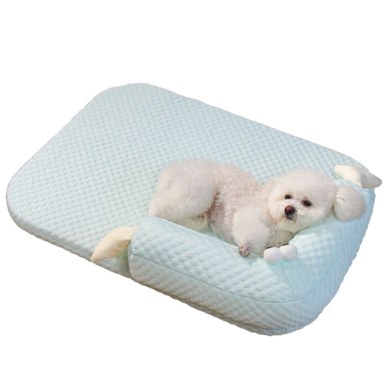 Cooling ice bean dog bed in sea blue with big eyes design
