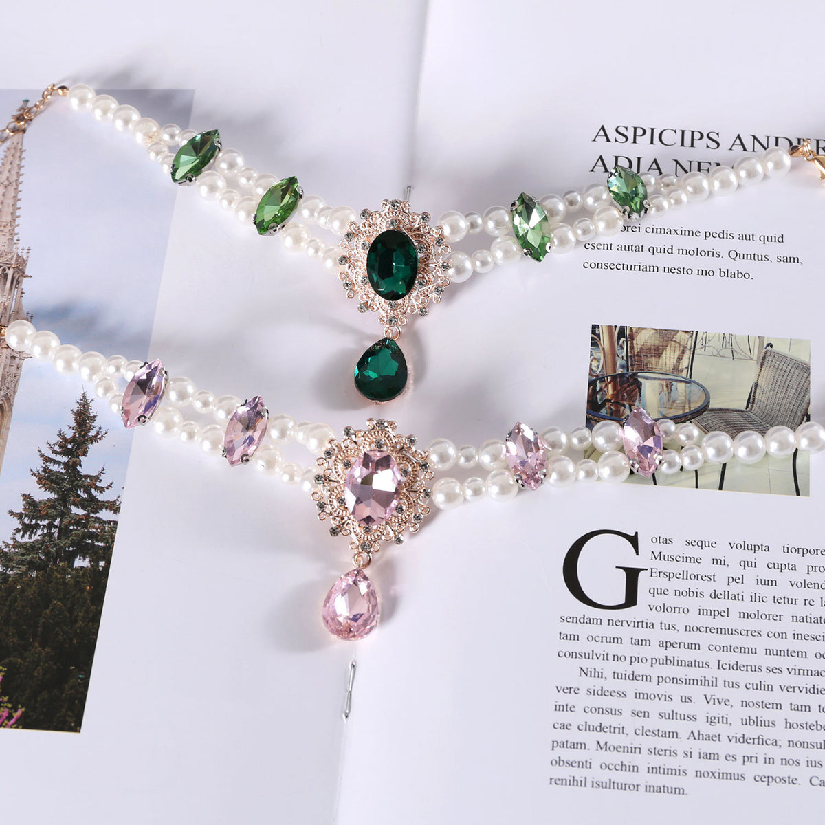 Pearl cat collar with crystal pendant on a small pet, product image 4