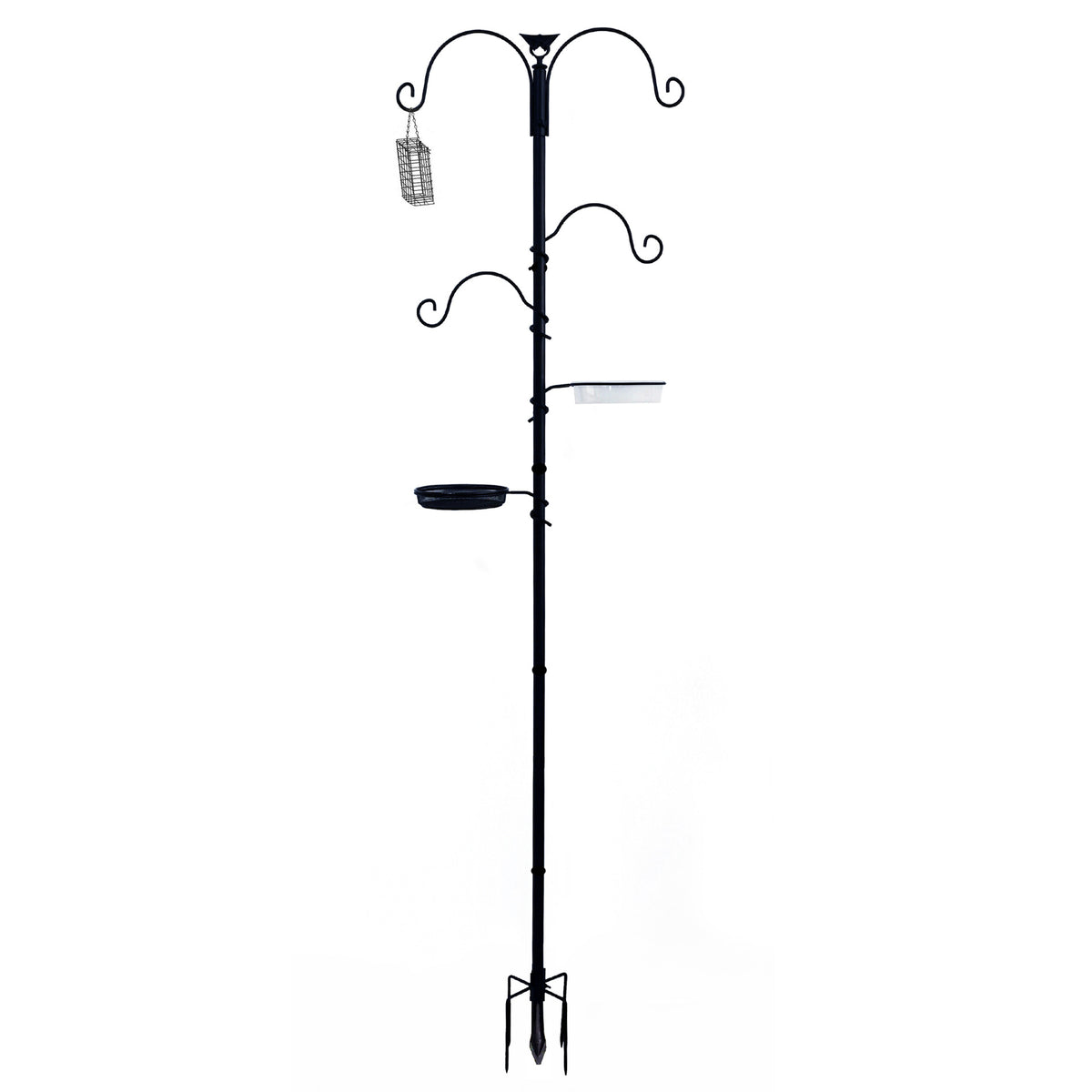 Garden bird feeding station attachments with tube feeder and tray, view 2