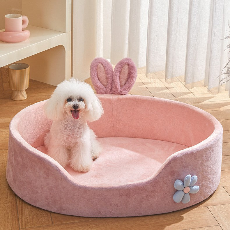 Pink princess pet bed with soft cushion for small dogs