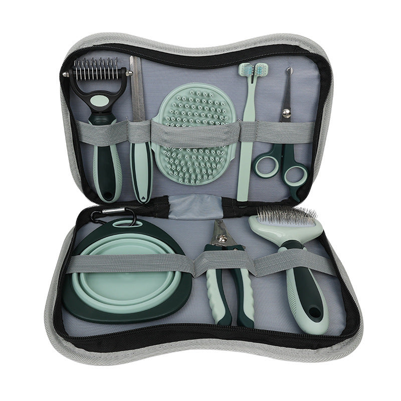 Pet Grooming Kit with Bath Brush, Combs, Scissors and Toothbrush