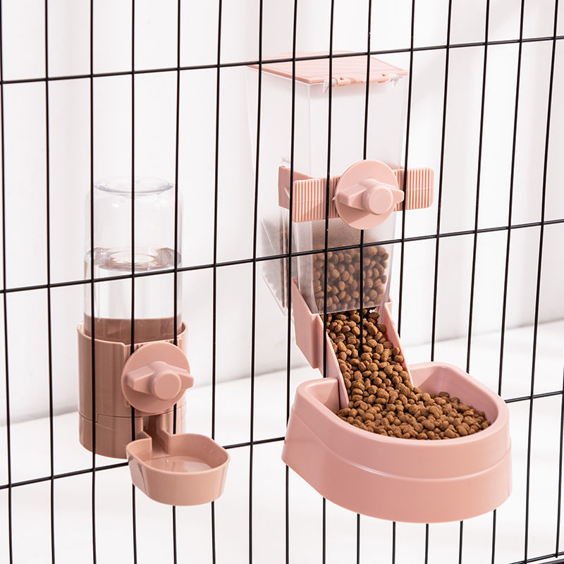 Hanging Pet Feeder and Water Dispenser Set, 500g Food and 500ml Water, Cage Mount