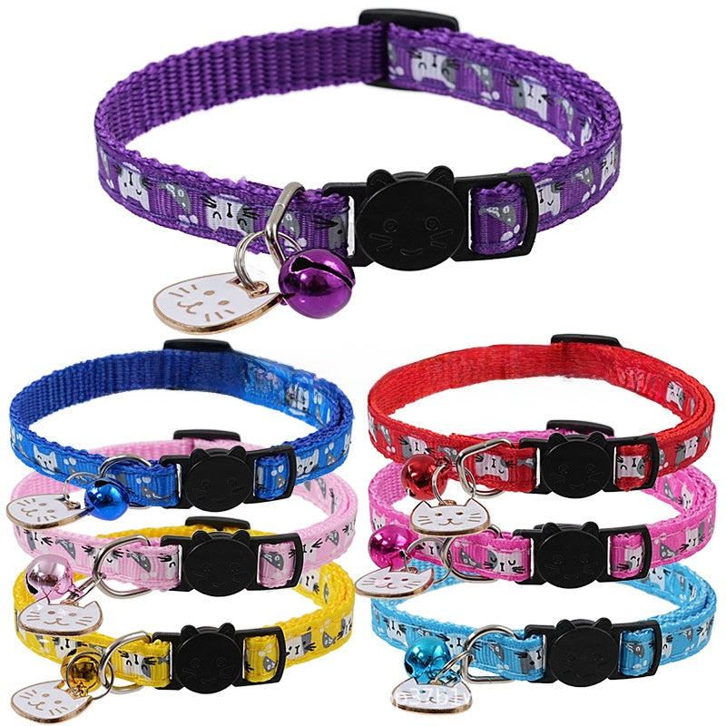 Adjustable cat collar with cute cat head charm and safety buckle, product image 1