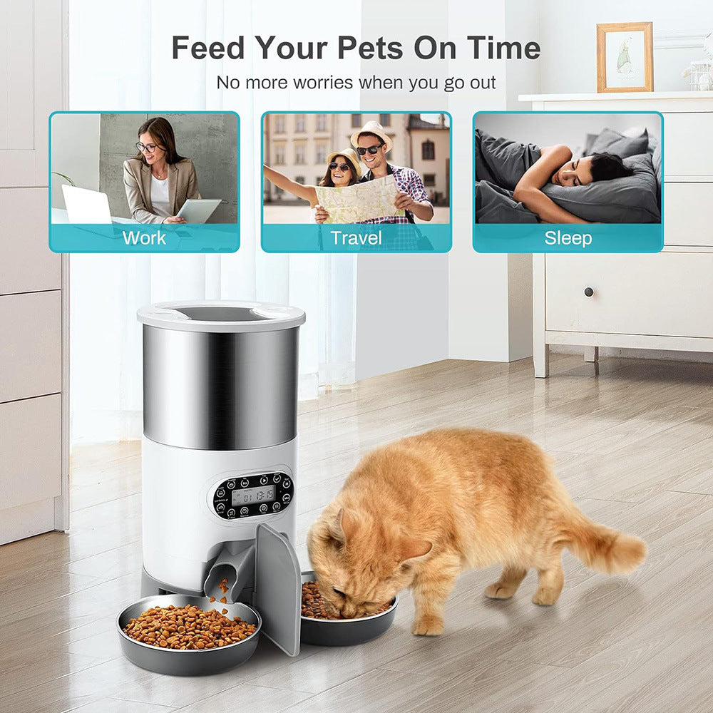 Stainless Steel Smart Pet Feeder with App Control, Timed Portions, Single or Double Bowl