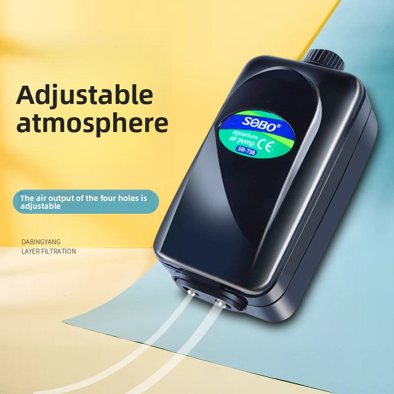 Adjustable quiet aquarium air pump with air stone kit, view 1